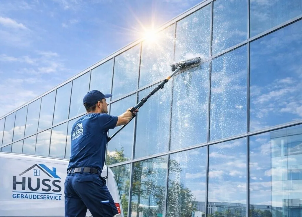 Huss Mitarbeiter bei der Fensterreinigung